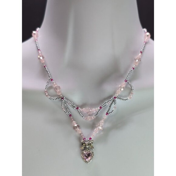 Unique Handcrafted 925 Sterling Silver Ruby Sweet Heart Inspired beaded Necklace - Picture 2 of 11